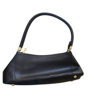 Black Baguette Shoulder Bag With Gold Colored Detail 13"x 4"